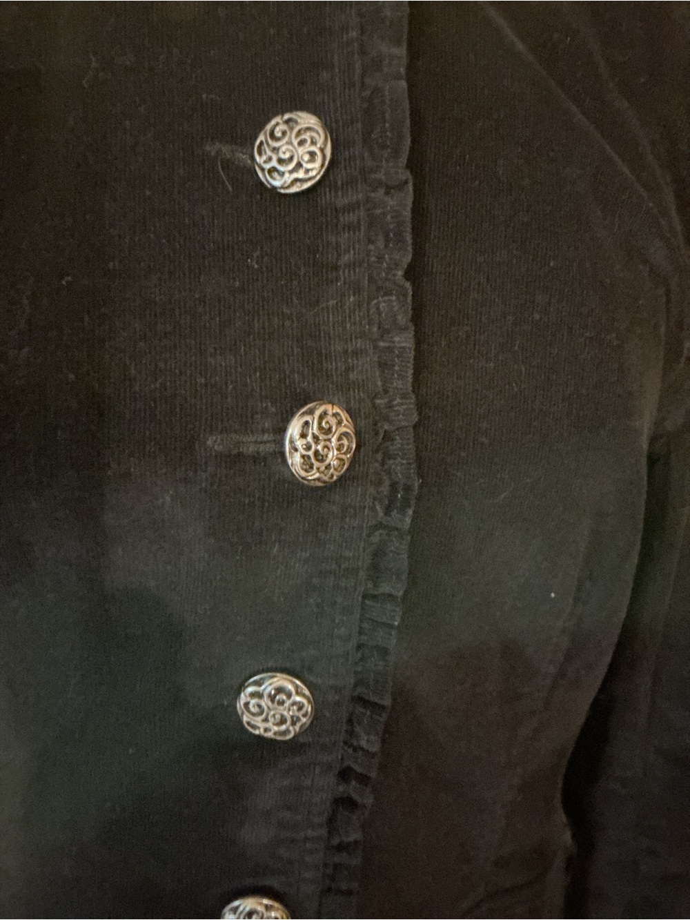 Baccini Black Velvet Ruffled Collar Button Jacket - Picture 3 of 4